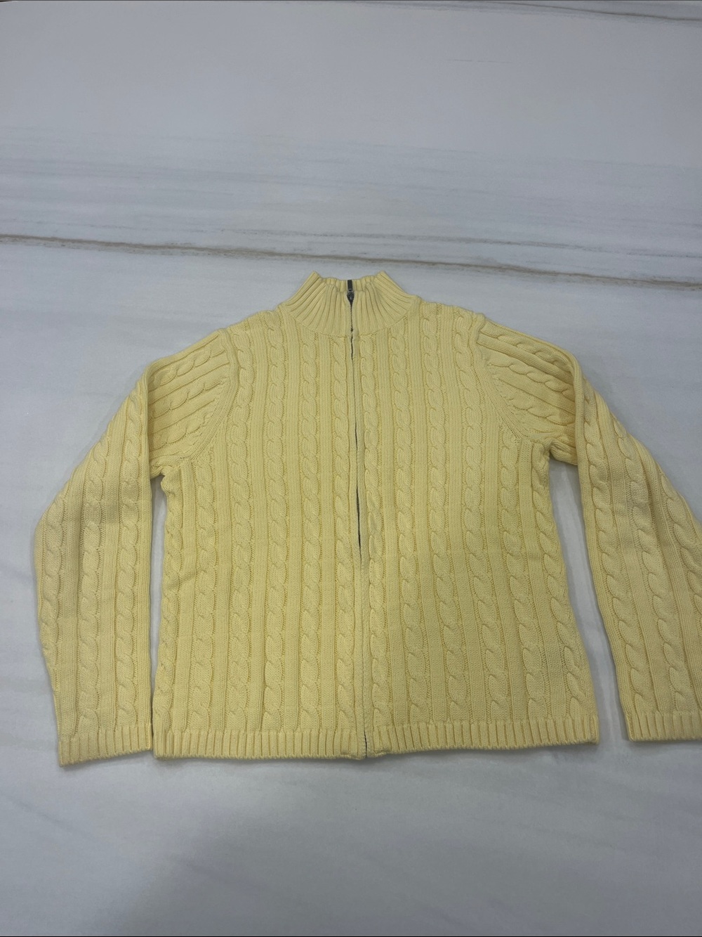 L.L. Bean Women's Pale Yellow Cable Zip Turtleneck Sweater